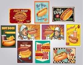 Kit Quadros Hotdog Cachorro Quente Retro 10 Peças 21x15cm
