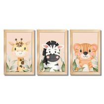 Kit Quadros Infantil Safari Aquarela 20X30 3 peças