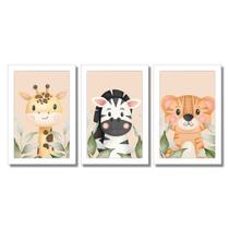 Kit Quadros Infantil Safari Aquarela 20X30 Com Vidro