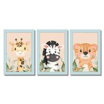 Kit Quadros Infantil Safari Aquarela 20X30 Com Vidro