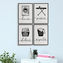 Kit Quadros Lavanderia Roupas Área Serviço Decoração 4 Peças Kit Quadros Lavanderia Roupas Área Serviço Decoração 4 Peças