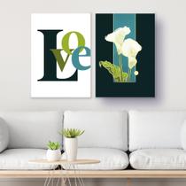Kit Quadros Love Flores Copo Leite Turquesa 2 Peças 20x28cm