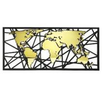 Kit Quadros Mapa Mundi Abstrato Acrilico Dourado Mdf Vazado