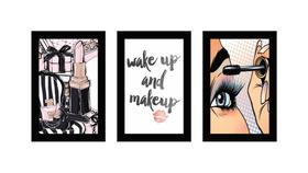 Kit Quadros Maquiagem Fashion Cílios Decoração Salão 20x28cm