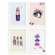 Kit Quadros Maquiagem Moldura Branca 4un 22x32cm