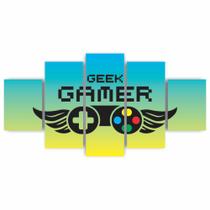 Kit Quadros Mdf Gamer Geek Controle ul Amarelo - X4adesivos