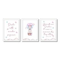 Kit quadros Menina do olhos balão Sonhe alto céu em aquarela Kit quadros Menina do olhos balão Sonhe alto céu em aquarela