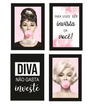 Kit Quadros Moda Beleza Diva Frases 4 Peças