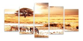 Kit Quadros Mosaico Decorativo Sala Zebras Selva África