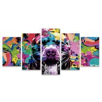 Kit Quadros Mosaico Estilizado Pitbull Colorido Estampas Pop Preto