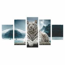 Kit Quadros Mosaico Mdf Tigre Branco Na Neve 115X60Cm