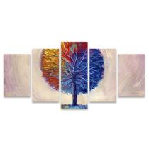 Kit Quadros Mosaico Óleo Abstrato Árvore Tinta Sala Colorido