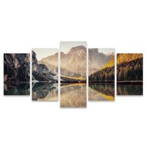 Kit Quadros Mosaico Pinheiro Montanhas Natureza Rio Arvore Céu