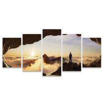 Kit Quadros Mosaico Pôr do Sol Nuvens Homem Horizonte Pensamento Montanha