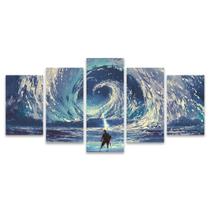 Kit Quadros Mosaico Quarto Feiticeiro Vortice Água Teen Jovem Ondas Azul Mar