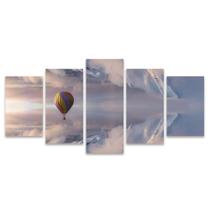 Kit Quadros Mosaico Reflexo Invertido Nuvem Mundo Balão Céu Sol Paisagem