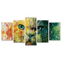 Kit Quadros Mosaico Sala Quarto Colorido Tinta Gato Persa Verde Laranja Amarelo Vermelho