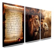 Kit Quadros Oração Do Pai Nosso Leão E Cordeiro 122x60cm Hd