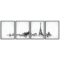 Kit Quadros Paris Noir Minimalismo Estilo Aquarela