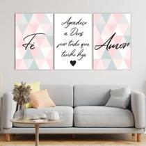 Kit Quadros Placas decorativas 3 peças 40x60 Fé Amor Agradeço a Deus Kit Quadros Placas decorativas 3 peças 40x60 Fé Amor Agradeço a Deus