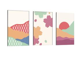 Kit Quadros Placas Decorativos Modernos Abstratos Flores Montanhas Por do Sol Colorido - Clic Store