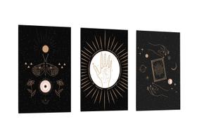 Kit Quadros Placas Decorativos Modernos Abstratos Mãos Cartas Borboletas Flores Fundo Preto - Clic Store
