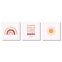 Kit quadros Por esta filha orava eu arco íris boho