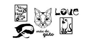 Kit Quadros Vazados Decorativos para Parede Mãe de Gato Felinos Love Cat em MDF Corte a Laser Aplique de Parede Escultur