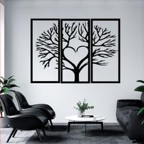 Kit Quadros Vazados Painel 3 Partes Decorativo Árvore Coração Love Decoração de Ambiente Sala Quarto