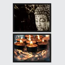 Kit Quadros Zen Buda E Velas 24X18Cm - Vidro 2 Peças