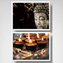 Kit Quadros Zen Buda E Velas 45X34Cm - Com Vidro 2 Peças