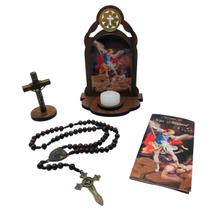 Kit Quaresma de São Miguel Arcanjo - Oratório, Vela, Crucifixo e Terço Com Folheto