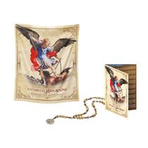 Kit Quaresma São Miguel Arcanjo Com Manto Terço e Folheto