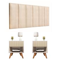 Kit Quarto 1 Cabeceira Pérola 1,40 + 2 Mesa Glamour Estofado Pérola Pé Madeira Decor