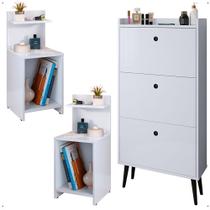 Kit Quarto 2 Mesas Cabeceira Mesinha Fantasy Lateral Cama Sapateira Vertical Dark Organizadora Calçados Unissex Branco - Lojas RPM