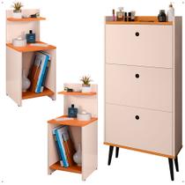 Kit Quarto 2 Mesas Cabeceira Mesinha Fantasy Lateral Cama Sapateira Vertical Dark Organizadora Calçados Unissex Off White/Cinamomo - Lojas RPM