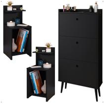 Kit Quarto 2 Mesas Cabeceira Mesinha Fantasy Lateral Cama Sapateira Vertical Dark Organizadora Calçados Unissex Preto - Lojas RPM