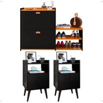 Kit Quarto 2 Mesas Cabeceira Nicho Gavetas Organizadora Retrô Sapateira Vertical Banco Lateral 21 Pares Calçados - Lojas RPM