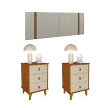 Kit Quarto 2 Mesas De Cabeceira Grécia e 1 Cabeceira Para Cama Queen em Linho Kit Quarto 2 Mesas De Cabeceira Grécia e 1 Cabeceira Para Cama Queen em Linho
