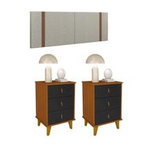 Kit Quarto 2 Mesas De Cabeceira Grécia e 1 Cabeceira Para Cama Queen em Linho Kit Quarto 2 Mesas De Cabeceira Grécia e 1 Cabeceira Para Cama Queen em Linho