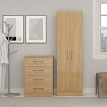 Kit Quarto Armário com Cômoda 4 Gavetas Carvalho