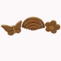 Kit Quarto Bebê Criança 3 Peças Mdf Cru Para Decorar Borboleta Arco-íris Flor