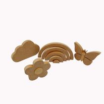 Kit Quarto Bebê Criança 4 Peças Mdf Cru Para Decorar Flor Borboleta Arco-íris Nuvem Kit Quarto Bebê Criança 4 Peças Mdf Cru Para Decorar Flor Borboleta Arco-íris Nuvem