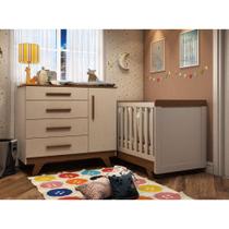 Kit Quarto Bebê Infantil Retro Conjunto MDF Berço Americano Cômoda 4 Gavetas Marrom Madeira Branco