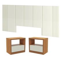 Kit Quarto Cabeceira King com 2 Mesas de Cabeceira MDF Off White Dalla Costa