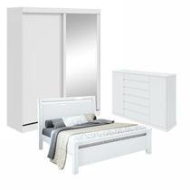 Kit Quarto Casal 3 Peças com Guarda-Roupa Cômoda e Cama Reali Branco Kit Quarto Casal 3 Peças com Guarda-Roupa Cômoda e Cama Reali Branco