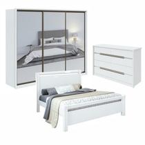 Kit Quarto Casal 3 Peças com Guarda-Roupa Spazio Cômoda Urban e Cama Reali Branco