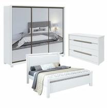 Kit Quarto Casal 3 Peças com Guarda-Roupa Spazio Cômoda Urban e Cama Reali Branco Kit Quarto Casal 3 Peças com Guarda-Roupa Spazio Cômoda Urban e Cama Reali Branco