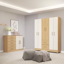 Kit Quarto Casal Completo com Guarda Roupa Cômoda Carvalho Kit Quarto Casal Completo com Guarda Roupa Cômoda Carvalho