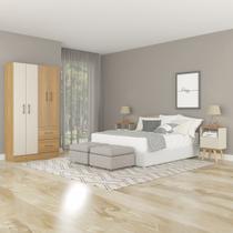 Kit Quarto Casal Guarda Roupa com 2 Mesa Cabeceira Carvalho